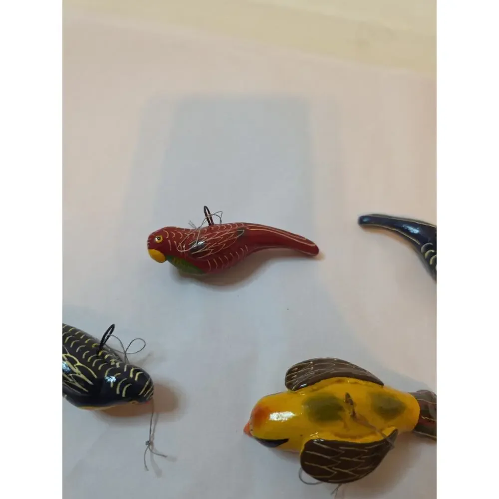 10 Assorted Hand Painted Bird Christmas Ornaments Colorful Miniature Parrot
